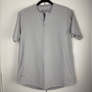 BYLT Premium Basics Drop Cut Henley Lux Grey Short Sleeve Shirt Mens Large